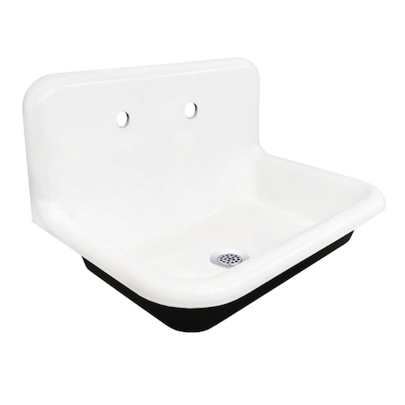 Kingston Brass 30" Cast Iron Single Bowl Wall Mount Utility Sink with Drain, White/Polished Chrome KGCLWS3020191
