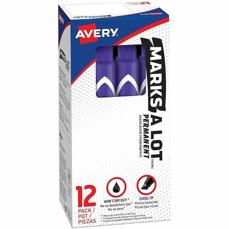 Avery Large Permanent Ink Markers, Chisel Point, Purple Ink PK AVE08884