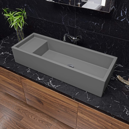 Alfi Brand 39 inch Grey Matte Above Mount Fireclay Bathroom Trough Sink AB39TRGM