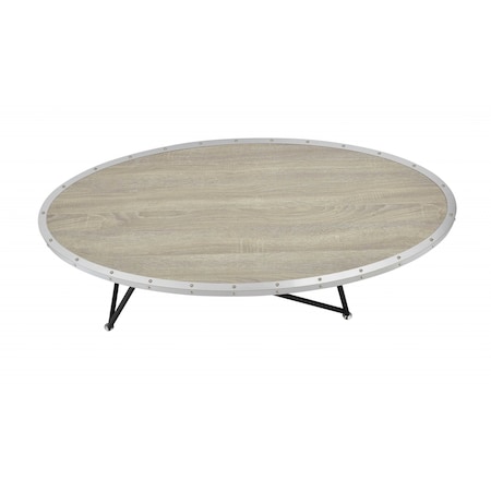 Homeroots 46" Natural and Black Wood And Iron Round Abstract Coffee Table 286244