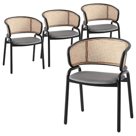 Leisuremod Ervilla Dining Chair with Stainless Steel Legs Velvet Seat and Wicker Back, Grey, 4PK EC20GR4