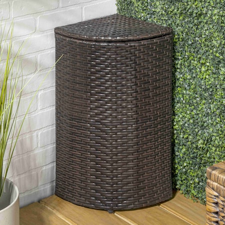 Happimess Chloe 15.56-Gallon All-Weather Wicker/Metal Corner Hideaway Outdoor Trash Can Brown HPM1200A
