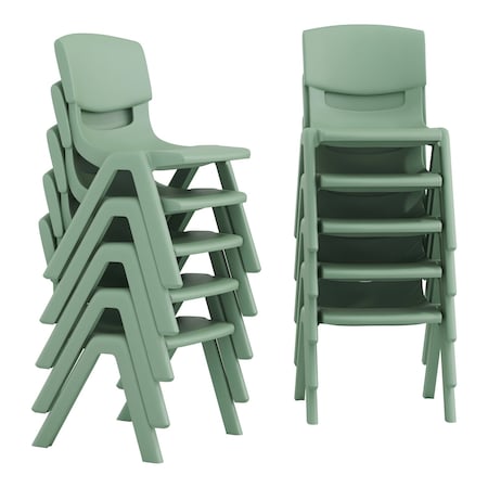 Flash Furniture Plastic Stacking School Chairs with 10.5 in Seat Height in Sage, 10PK 10-YU-YCX-003-SAGE-GG