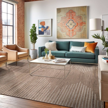 World Rug Gallery Bohemian Stripe Stain Resistant Area Rug 5 ft x 7 ft Beige 385BEIGE5X7