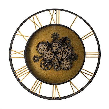 Homeroots 28" Circle Copper Metal and Glass Analog Exposed Gear Wall Clock 485980