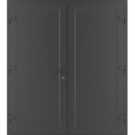 Vdomdoors Front Exterior Prehung Metal-Plastic Double Doors / MANUX 8111 Antracite / Office Commercial and Re MANUX8111DEXD-ANT-RH-W72xH80
