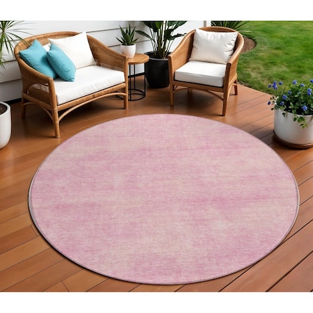 Homeroots 8' Pink Round Washable Indoor Outdoor Area Rug 598844