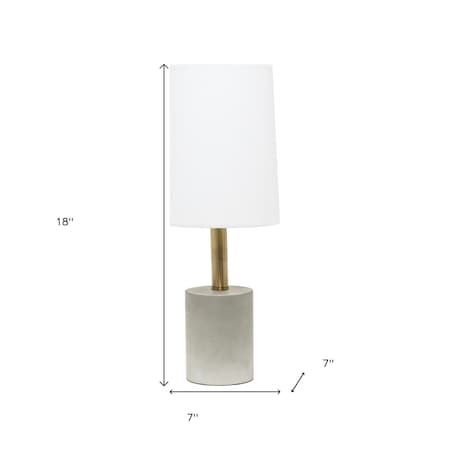 Homeroots 18" Gray And Antiqued Brass Concrete And Metal Table Lamp With White Drum Shade 643337
