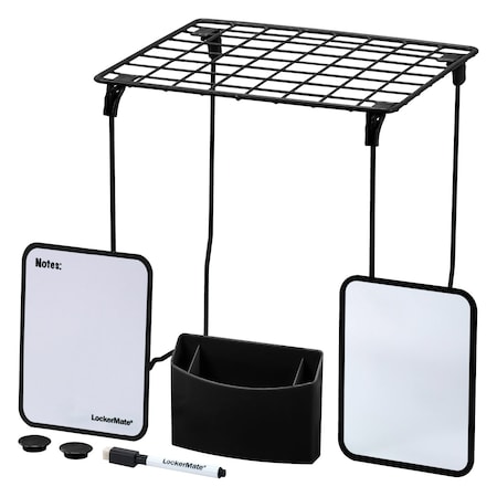 Lockermate By Bostitch 7-pcs Locker Organizer Kit, Locker Shelf, Mirror, Whiteboard, Storage Cup & Dry Erase Marker, Black 5086-BLK
