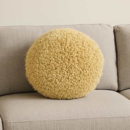 Homeroots 14" X 14" Yellow Round Shag Throw Pillow 528001