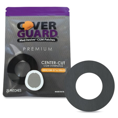 Coverguard CGM Overpatch, Dexcom G7, Stelo, Black Center-Cut, Waterproof, Anti-Fray, Sensor Protection, 25PK 101-200B