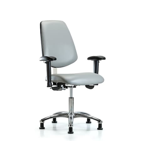 Blue Ridge Ergonomics Clean Room Chair Vin Desk Chair, Med, Bk, Gld, Dov, CL100, Adjustable Arms, 18" to 23" Height, Vinyl BR-NCR-VDHCH-MB-CR-T1-A1-RG-8567