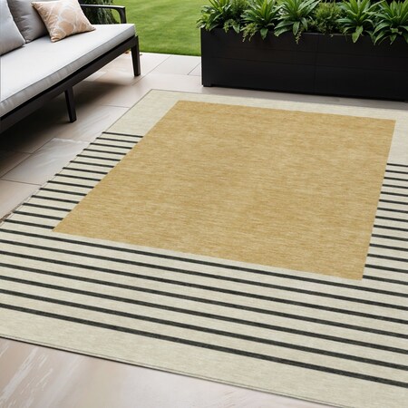 Homeroots 5' X 8' Gold Black And Beige Striped Washable Indoor Outdoor Area Rug 597218