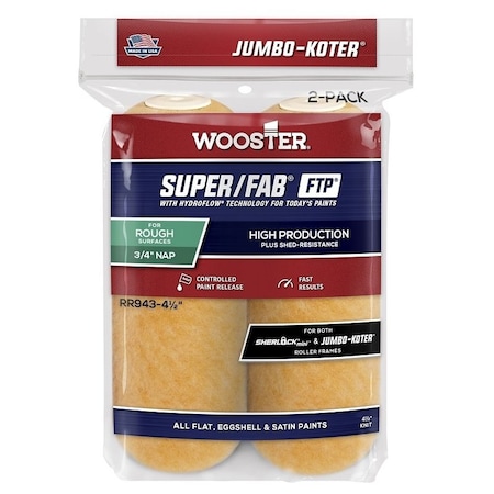 Wooster Paint Roller Cover, 3/4 in Thick Nap, 4-1/2 in L, Fabric Cover, Lager RR943-4 1/2