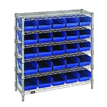 Quantum Storage Systems WIRE SHELVING UNIT W / BLUE BINS WR6-36-1236-102BL