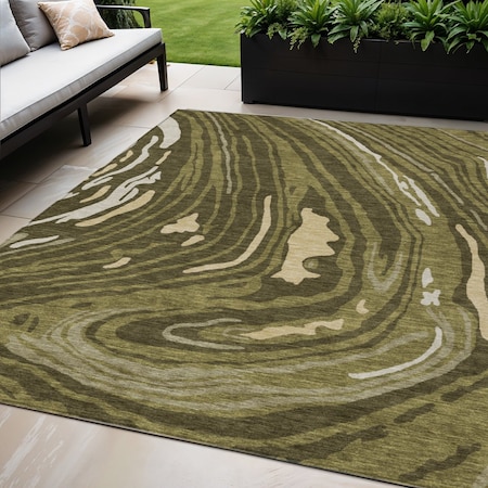 Homeroots 5' X 8' Olive Green And Beige Abstract Washable Indoor Outdoor Area Rug 601291