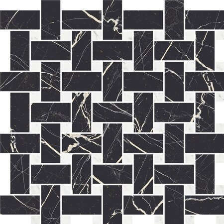 Apollo Tile Regalia 12x12 in. Nero Black, White Matte Gres Porcelain Basketweave Mosaic Tile, 6PK VEL88NERBSKMOSA