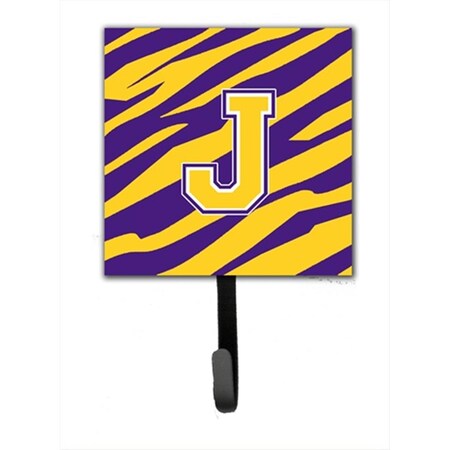 Carolines Treasures Initial J Tiger Stripe - Purple Gold Leash Holder Or Key Hook CJ1022-JSH4