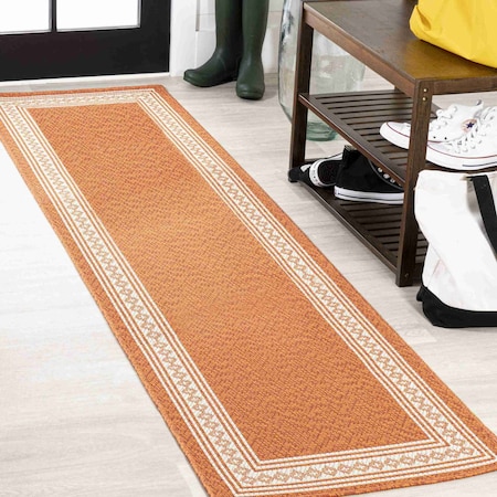Jonathan Y Lucia Classic Diamond Border Orange/Cream 2 ft. x 8 ft. Indoor/Outdoor Runner Rug SMB207E-28