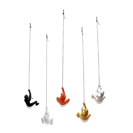 Homeroots Set of Five Black Gold Orange Silver White Resin Climbing Man Hanging Dimensional Sculpture, 5PK 544461