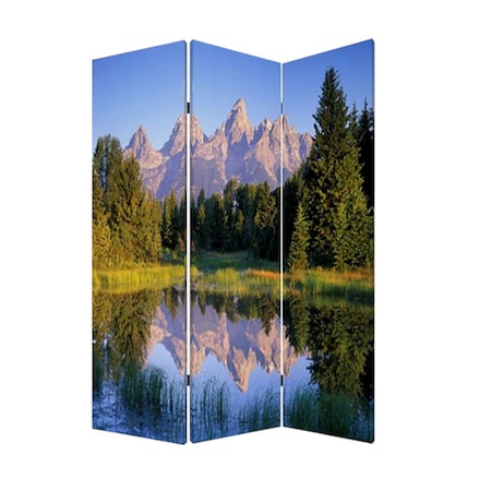 Homeroots 72" Blue And Green Canvas Folding Three Panel Screen Room Divider 274633