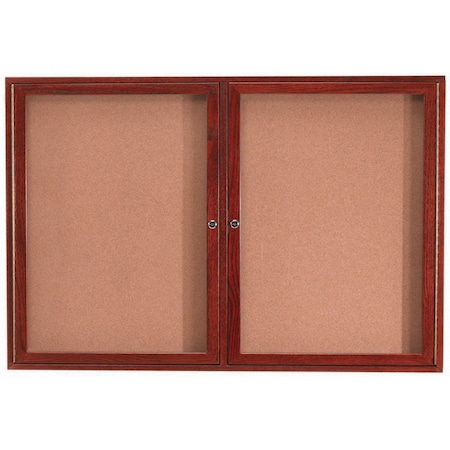 Aarco Enclosed Bulletin Board w/ Natural Pebble Grain Cork and Cherry Stained Red OakFrame, 36''Hx60''W CBC3660R