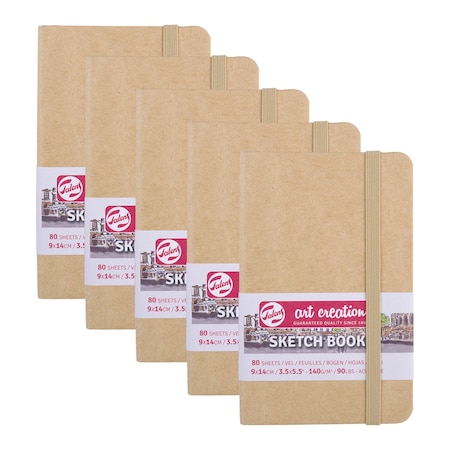 Talens Art Creation Sketchbook, 80 Sheets, 90lbs, Kraft Cover, 3.5'' x 5.5'', 5PK 9314431M