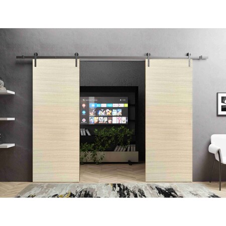 Sartodoors Sliding Double Barn Doors with Hardware, Planum 0010 Natural Veneer, 13FT Rail Hangers Sturdy Set, PLANUM0010DB-S-SHP-8496