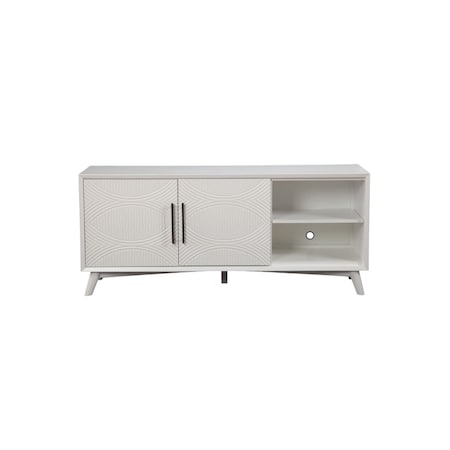 Homeroots 64in White Pine Solid Wood Open Shelving TV Stand 404257