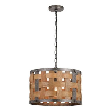 Vaxcel Norwood 1L Gray Industrial Woven Wood Drum Pendant Hanging Ceiling Light P0363