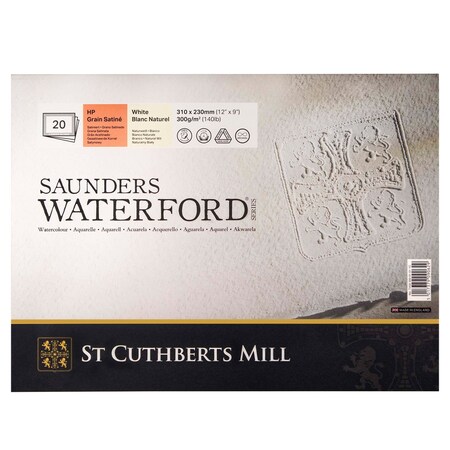 St Cuthberts Saunders Waterford Watercolor Block, Hot Pressed, White, 140lb/300gsm, 20 Sheet, 12x9 inch T45930001011C