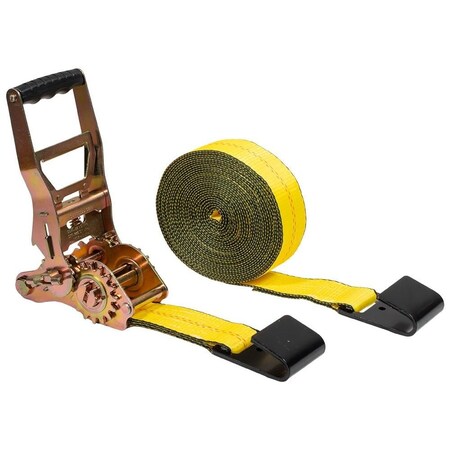 Mytee Products 4inx30ft Self-Tensioning Ratchet Tie Down Straps w/Flat Hooks 5400 Lbs WLL Yellow RS430TG