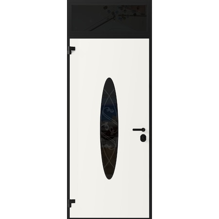 Vdomdoors Front Exterior Prehung Steel Door Ronex1277 Black Enamel Transom Window Sidelite Stainless Inserts RONEX1277EXD-BLK-W36xH80+16-RH-I