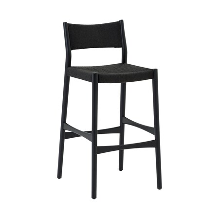 Armen Living Erie Black Woven Paper Cord and Wood Counter Stool LCERBABLK26