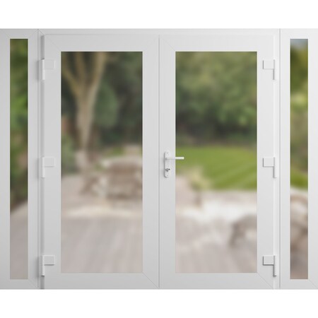 Vdomdoors Front Exterior Prehung Metal-Plastic Double Doors Frosted Glass / MANUX 8102 White Silk / Office Co MANUX8102DEXD-WS-W12+72+12xH80-LH-I