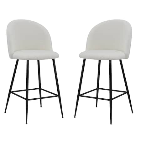 Homeroots Set of Two 26" White and Black Fabric and Metal Low Back Counter Height Bar Chairs, 2PK 555079