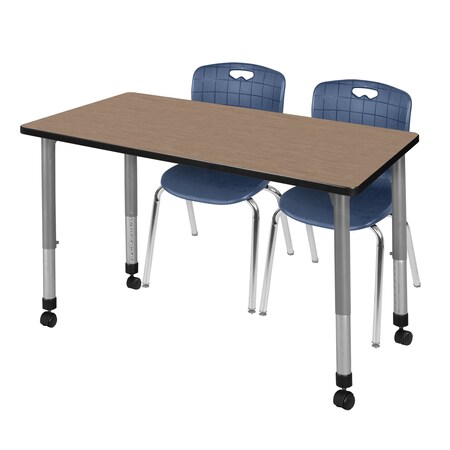 Regency Kee Mobile Adjustable Classroom Table W/ 2 Andy Mobile Chairs, 48 in W, 24 in L, Noble Oak MT4824NOAPCGY40NV