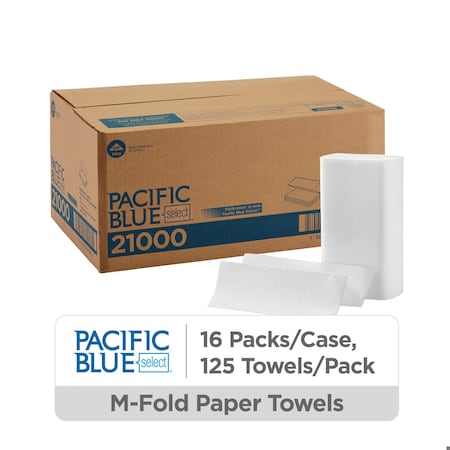 Georgia-Pacific Pacific Blue Select Multifold Paper Towels, 2 Ply, 125 Sheets, White, 16 PK 21000
