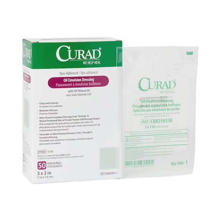 Medline CURAD Non-Adherent Oil Emulsion Dressing, Sterile, 3in x 3in, 50PK CUR250330Z