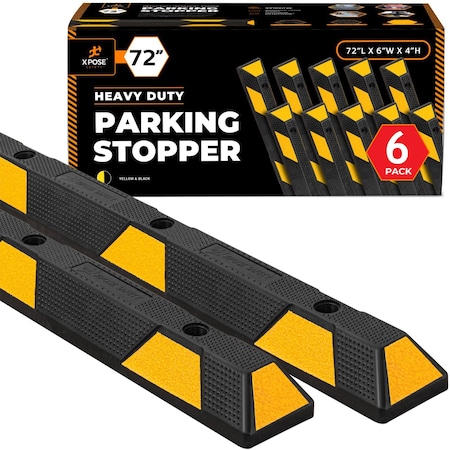 Xpose Safety Heavy Duty Rubber Block Stop 72in- Black/Yellow Reflective, 6PK PBS-6-6-X