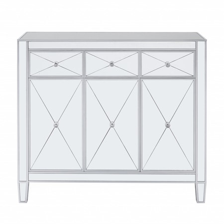 Homeroots 40in Silver Glass Three Drawer Sideboard with Three Doors 401708