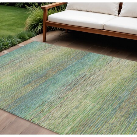 Homeroots 9' X 12' Artichoke Green Striped Washable Indoor Outdoor Area Rug 608453