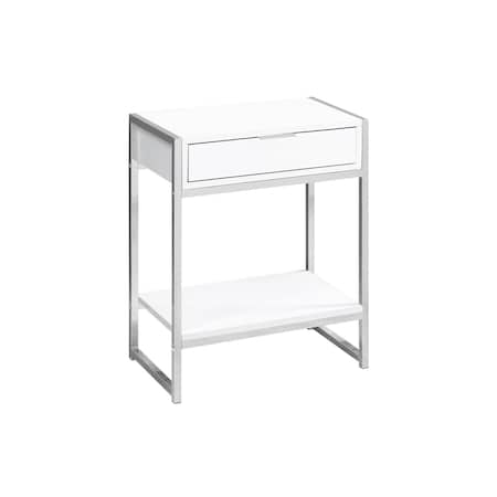 Homeroots 24" Silver And White Wood And Metal End Table With Drawer And Shelf 333226