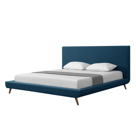 Homeroots Denim Blue Solid Wood King Upholstered Linen Bed 544841