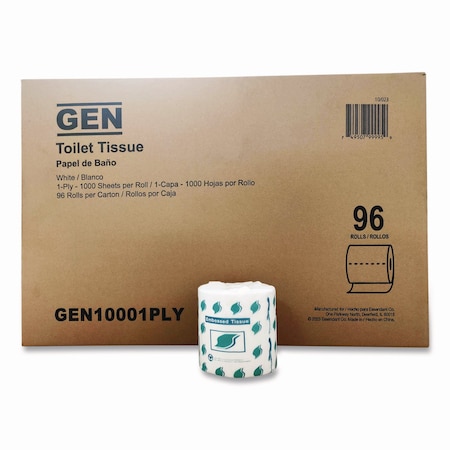 Gen Small Roll Bath Tissue, Septic Safe, 1-Ply, White, 1,000 Sheets/Roll, 96PK GEN10001PLY