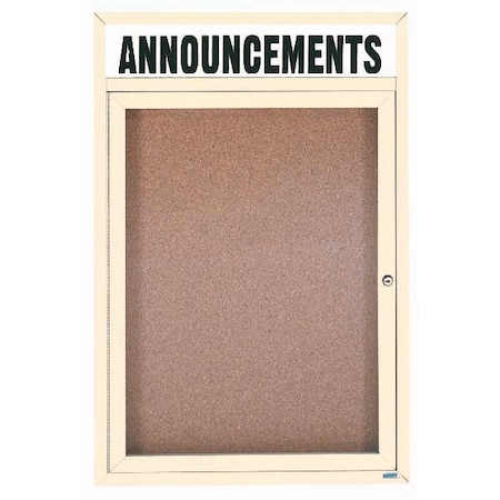 Aarco Enclosed Bulletin Board w/ Header Ivory Powder Coated Al Frame, 24''Hx18''W DCC2418RHIV