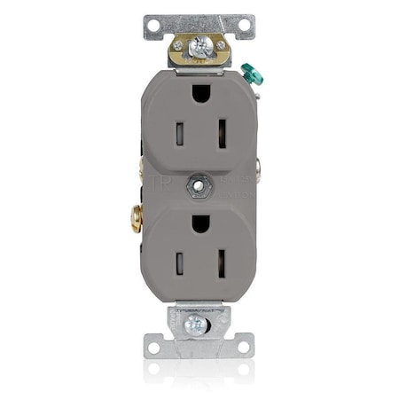 Leviton Straight Blade Receptacle, 5-15R, 15 A, 125V AC, Flush Mount, Self-Grounded TBR15-GY