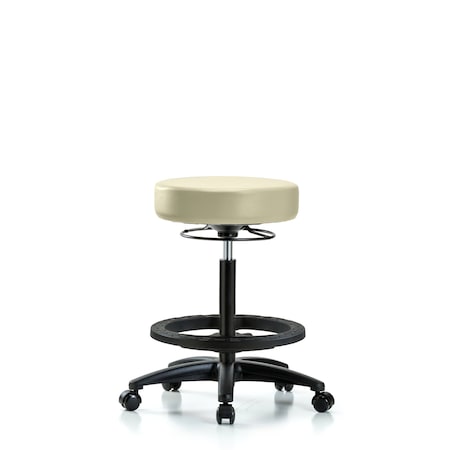 Blue Ridge Ergonomics Vin Stool without Back-High Bench Ht with Black Foot RingandCasters in Adobe White Trailblazer Vin BR-VHBSO-RG-BF-RC-8501