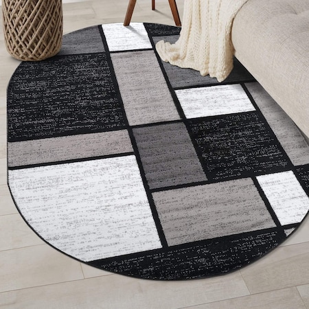 World Rug Gallery Contemporary Modern Boxes Design Soft Area Rug 5 ft x 7 ft Oval Gray 106GRAY5OV