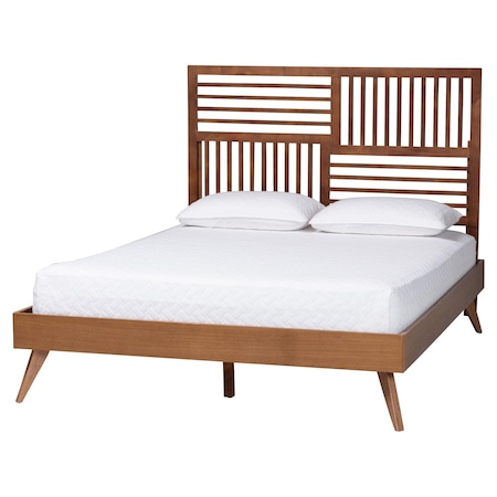 Baxton Studio Gemma Platform Bed with Slatted Wood Headboard, Queen 268-11144-9408-ZORO